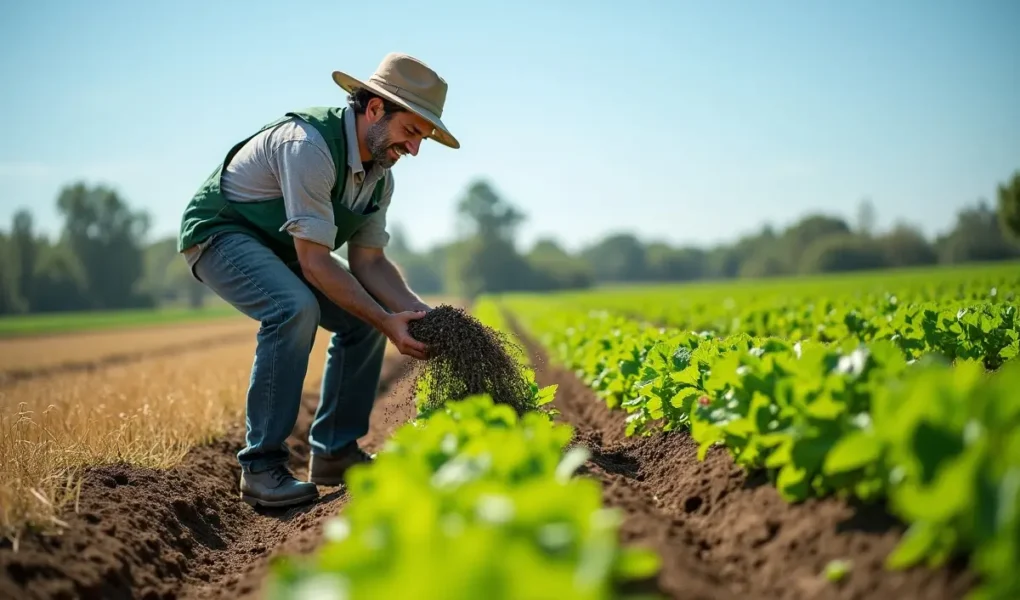 farmer using organic fertilizer to boost nutrient dense flavorful crops
