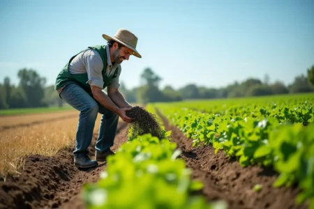 farmer using organic fertilizer to boost nutrient dense flavorful crops