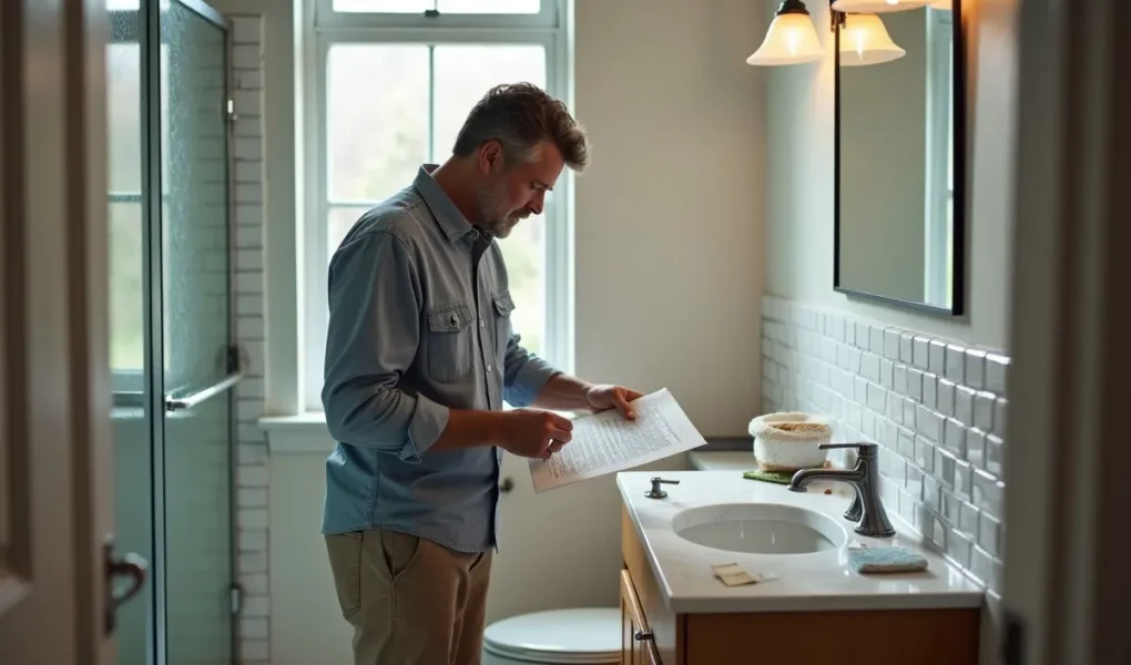 homeowner following essential steps during a complete bathroom remodeling project
